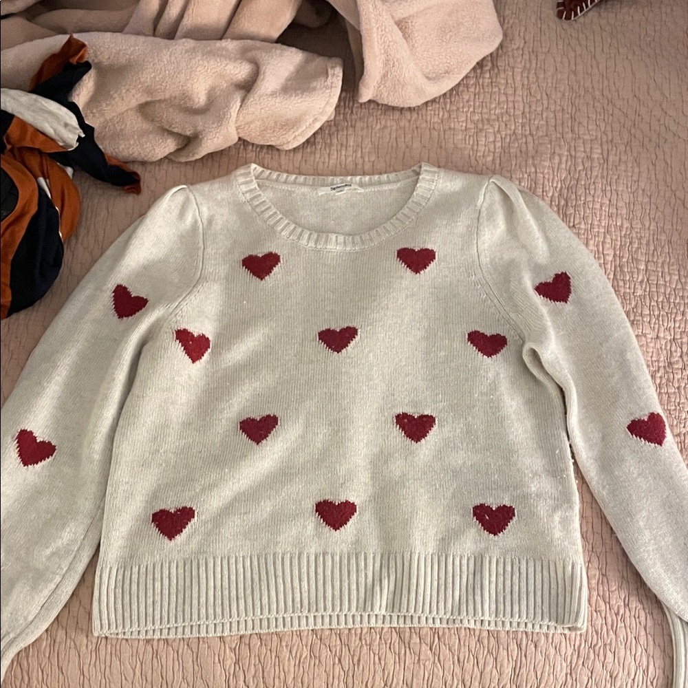 Splendid Heart Patterned Cream Sweater Wool/Cashm… - image 1